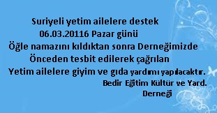 Mart 2016 Yetim Ailelere Destek G�da ve Giyecek yard�m�